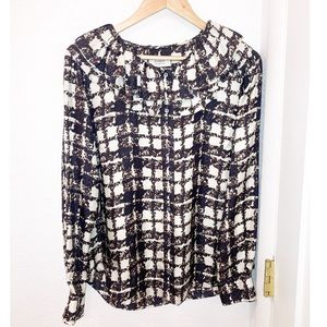 NWOT J. CREW 💯 Silk Twill Black & Ivory Plaid Ruffle Collar Blouse SZ: Medium